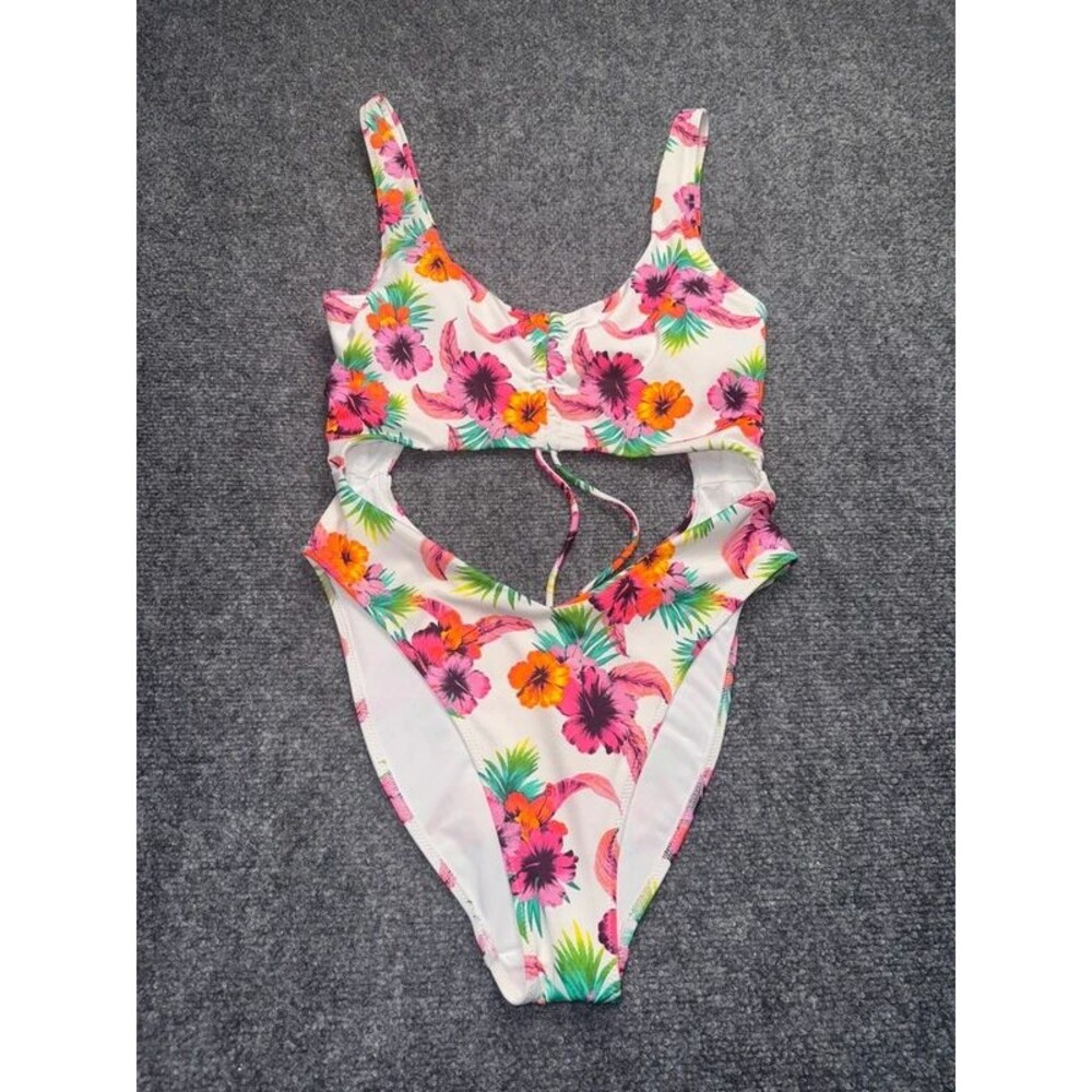 PINK Victoria’s Secret Tropical Floral Cutout One Piece Swimsuit Size M